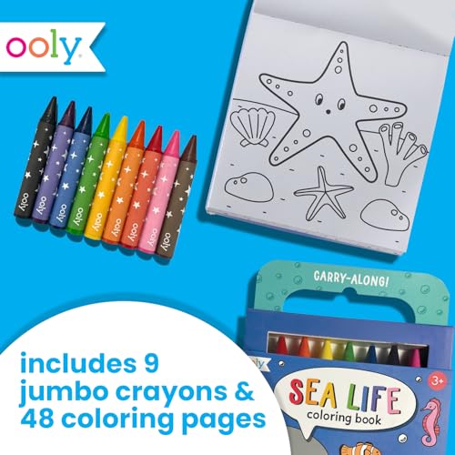 Ooly Kids Travel Activity Kit – 9 Jumbo Crayons & 48 Coloring Pages, Car Crafts for Kids, Mess-Free Road Trip Art Set, Airplane Activities – Sea Life - color: Sea Life