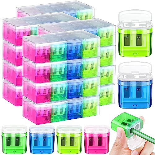 Aodaer 168 Pieces Pencil Sharpeners Manual Double Hole Pencil Sharpener for Dual Hole Pencils Sharpener for Office Home, Assorted 4 Colors