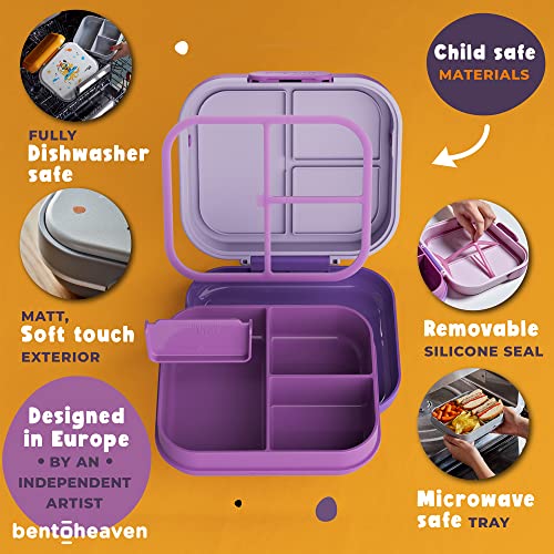 Bentoheaven Premium Bento Lunch Box for Kids, 9 Designs, Leak-proof 3-4 Compartments, Divider, Ideal size 30oz, Microwave/Dishwasher Safe Kids Bento Box (Loncheras Para Niños/Niñas)[Mauve] - color: Mauve