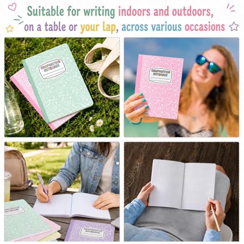 6 Pack Large Composition Notebooks Bulk 9.8 × 7.5 in Wide Ruled Hard Cover Composition Book Assorted Marble Journal College Ruled Paper for Adult Student College Office Back to School Supplies(Pastel) - size: 6 Pack, style: Pastel