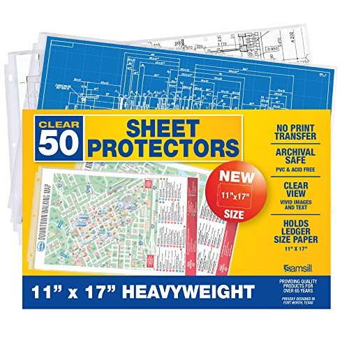 Samsill Sheet Protectors, 11x17 Inch Page Protectors for 3 Ring Binder, Heavy Duty, Clear Protector Landscape Size, Side Loading, Acid Free, 50 Pack - size: 50 Pack, style: Ledger