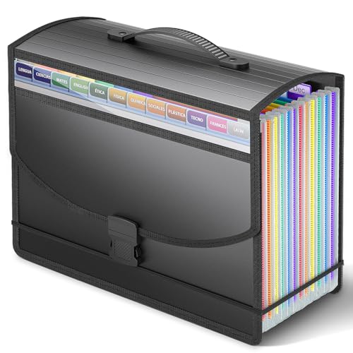Accordion File Organizer with Handle,13 Pockets Expanding File Folder for Paper/Document/Bill,Portable Filing Box,Visible Window,Quick Search,Expandable Bottom,Large Capacity,A4/Letter Size - size: 12-Pockets