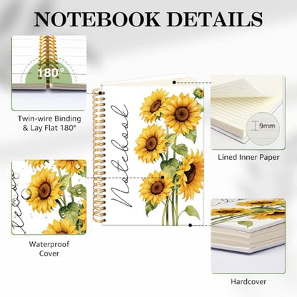 ERHACHAIJIA Sunflowers Hardcover 160 Pages Lined Spiral Notebook, Funny Sunflowers Notebook for Women Her Nana Grandma, Student Notepad Gifts, Floral Gifts for Sunflower Lover, Travel Journal Present - color: White-Yellow