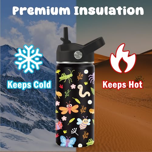 Hiboss Bee Theme Gifts, 16oz Kids Stainless Steel Insulated Water Bottle with Straw Lid, Insect Print Cup for Girls Boys, Birthday Gifts for School, Sport, Travel - color: Bee