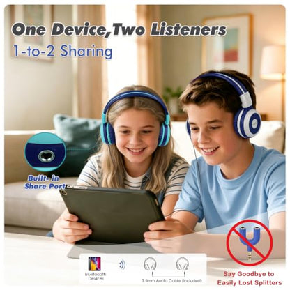 SIMOLIO 2 Pack Wireless Kids Headphones with Share Port, 75/85/94dB Volume Limiting, HD Mic, USB C Charging, Foldable Headphones with Travel Case for iPad Tablet School Airplane Boys Girls - color: Mint&Pink