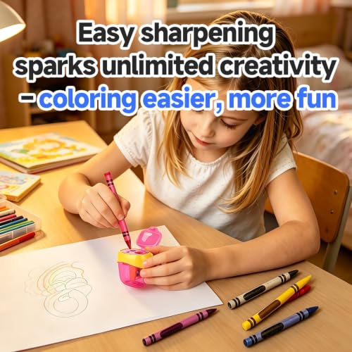Pencil Sharpeners, Crayon Sharpener Compatible with Crayola 2 Packs | Double-Hole with Lid, Stainless Steel Blade, Compact and Lightweight, Durable and Simple to Use, Great for Daily Use