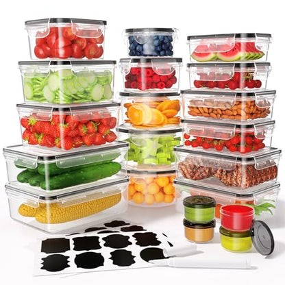 40 PCS Food Storage Containers with Lids Airtight (20 Containers & 20 Lids), Leak proof Meal Prep Container Set for Kitchen Storage, BPA-free, PVC-free Plastic, Microwave/Dishwasher Safe, Labels & Pen - color: 40 Piece