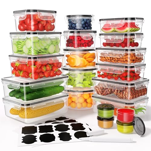 40 PCS Food Storage Containers with Lids Airtight (20 Containers & 20 Lids), Leak proof Meal Prep Container Set for Kitchen Storage, BPA-free, PVC-free Plastic, Microwave/Dishwasher Safe, Labels & Pen - color: 40 Piece