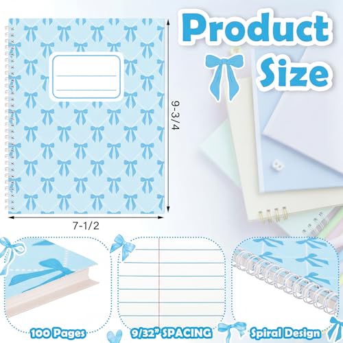 Jetec 12 Pack Blue Bow Composition Notebooks Preppy Cute Coquette Spiral Notebook 9-3/4 x 7-1/2 Inch College Ruled Hard Cover Journal Back to School Teacher Gifts Preppy School Supplies, 100 Pages - color: Blue