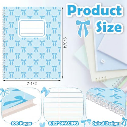 Jetec 12 Pack Blue Bow Composition Notebooks Preppy Cute Coquette Spiral Notebook 9-3/4 x 7-1/2 Inch College Ruled Hard Cover Journal Back to School Teacher Gifts Preppy School Supplies, 100 Pages - color: Blue