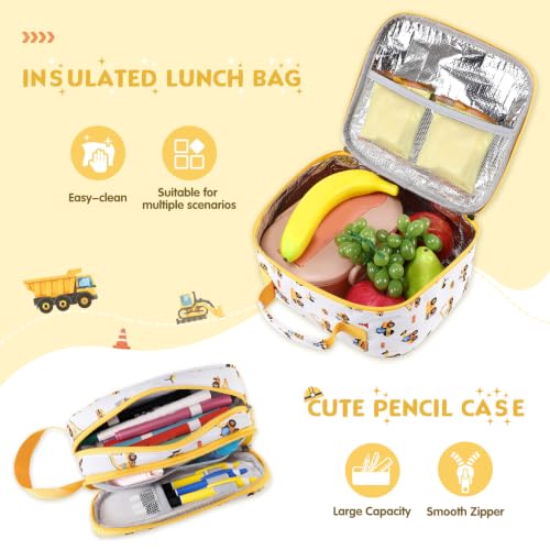 Rolling Backpack for Boys, 3PCS Roller School Backpacks for Boys with Lunch Bag and Pencil Pouch, Kids Bookbag School Bag with Wheels for Kindergarten Elementary Middle School Travel - color: Grey Truck