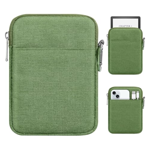 MoKo Padded Ereader Sleeve Case for 6-7 inch Tablet Bag Protective Cover Pouch with a Carabiner, Compatible with 7" eReader Colorsoft Signature Edition 2024, Grass Green - color: Grass Green, size: 6-7