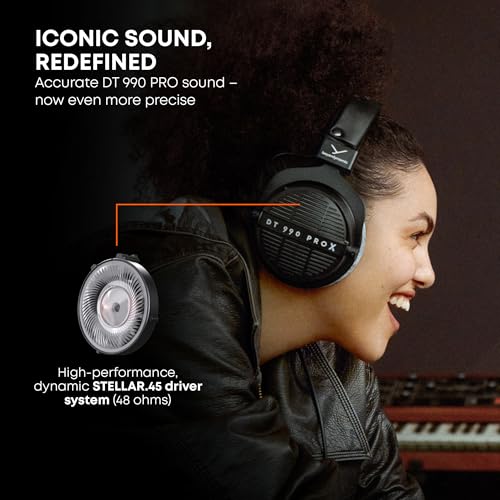 beyerdynamic DT 990 Pro X 48옴 유선 오버이어, 오픈 백 전문 녹음 스튜디오 모니터 헤드폰, 믹싱, 편집, 중요 청취, DJ 스테레오 헤드셋, 독일산, 블랙, 그레이
