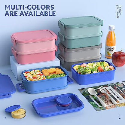 Jelife Adult Bento Lunch Box - 3 Layers Stackable Bento Lunch Box for Adults, 72oz Large All-in-One Bento Box Leak-Proof Lunch boxes with Utensil Sauce Containers, Ideal for Dining Out,Work, Blue - color: 4-Blue
