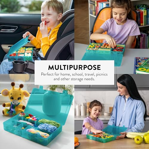 Large Kids Snack Box Containers Set of 2 -100 Labels, BPA-Free, Adjustable Compartments, Dishwasher Safe, Reusable Tray, Food Grade, Meal Prep Container, PARENT TESTED PARENT APPROVED AWARD (Blue) - color: Blue, size: Large
