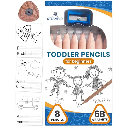 Learning Pencils For Toddlers 2-4 Years–Kids Pencils For Beginners, Toddlers And Preschoolers, Jumbo Triangle Shape With Soft Graphite (8pk+Sharpener) - style: 8 Pack + Sharpener