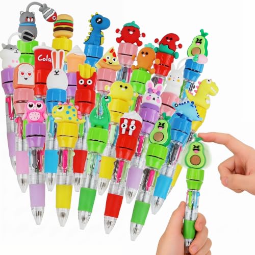 Ddaowanx 24 Pcs Mini Ballpoint Pens for Kids Party Favors,4-in-1 Multicolor Pens with Kawaii Rotate Pen Top–Birthday,End of School Year Gifts,Classroom Prizes,Stocking Stuffers,Teacher Supplies - color: 24Pcs-Cute