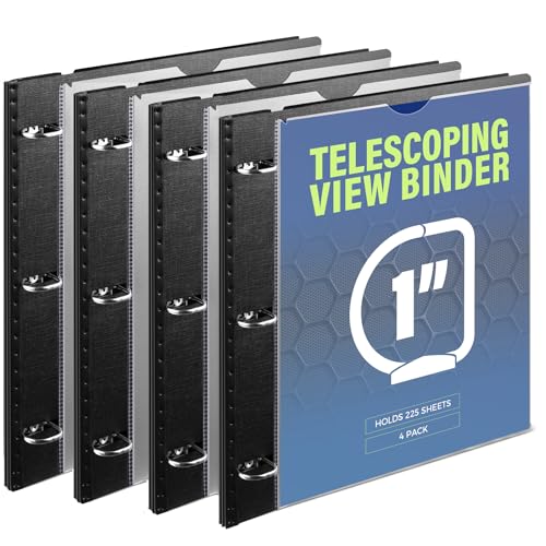WOT I 1 Inch Telescoping 3 Ring Binder 4 Pack, Expandable Flexible Binder with Customizable Front Cover & Clear Catalog Pocket, Holds 8.5"x11" Paper, School Office Supplies, Black - color: Black -With Front Cover, size: 1 Inch