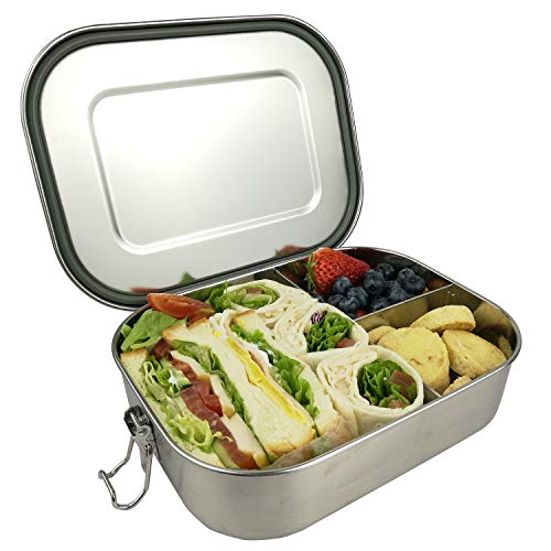 UPTRUST Leak Proof Stainless Steel Bento Lunch Container, (47OZ/1400ML) Metal Bento Lunch Box for Kids or Adults, 3 Compartment Packing Box for Work Lunch - size: 1400 ML - 3-Compartment