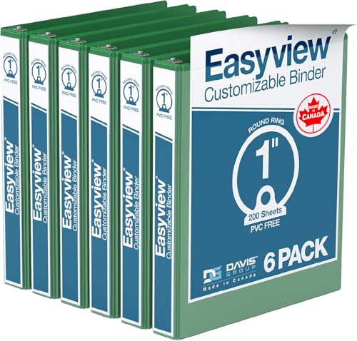 Easyview Premium 3-Ring Binders with Clear-View Covers and Round Rings, Binders for School or Office, 1 Inch, Pack of 6, Green - color: Green, size: 1 Inch, style: 6 Pack