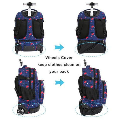 Tilami Rolling Backpack, 18 inch Shoulder Drop, Concealed Pockets and Wheel Cover, Laptop Backpack for Boys and Girls, Cherry Blue - color: Cherry Blue