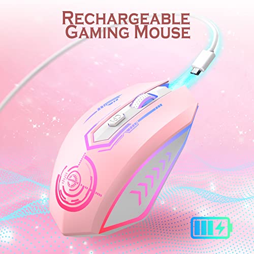 UHURU Gaming Mouse, Wireless Gaming Mouse with 6 Buttons 7 Changeable LED Color up to 10000 DPI, Rechargeable USB Gamer Mouse for PC Laptop (Pink) - color: pink