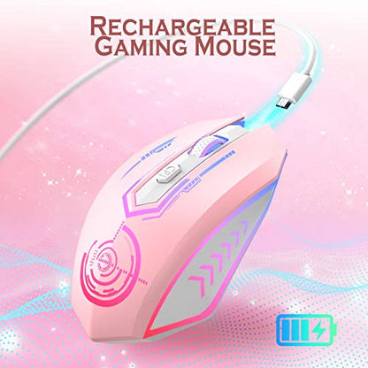 UHURU Gaming Mouse, Wireless Gaming Mouse with 6 Buttons 7 Changeable LED Color up to 10000 DPI, Rechargeable USB Gamer Mouse for PC Laptop (Pink) - color: pink