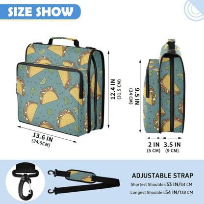 Mexican Tacos Zipper Binder Bag 2 Inch Binder Organizer for School Office | Large Capacity School Binders for Girls Boys Women Kids Men, Multi-Pocket Organizer Case with Strap for Students