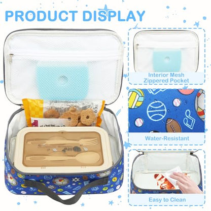 FlowFly Kids Lunch box Insulated Soft Bag Mini Cooler Back to School Thermal Meal Tote Kit for Girls, Boys,football - color: Football#Navy