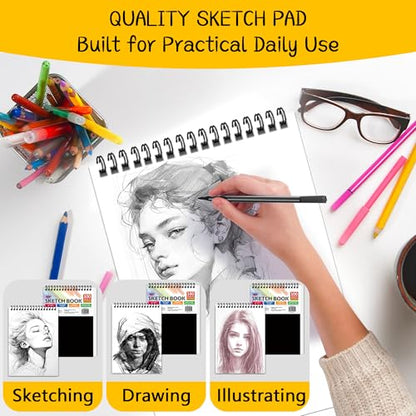 WINNER 5.5" x 8.5" Sketch Book, 400 Sheets Top Spiral Bound Sketch Pad, 68lb/100gsm White Acid Free Drawing Paper, Art Supplies for Kids Adult Beginners Artists, 4 Pack - color: Black, size: 5.5"X8.5"