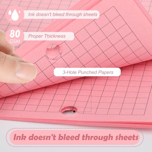 100 sheet Half Letter Graph Paper Refill 3 Hole Punch 5-1/2 x 8-1/2 College Ruled Grid Paper Pad Math Graph Paper Pad Colored Mini Binder Paper Planner Inserts Fits 3 Ring Binders For Office - style: Graph