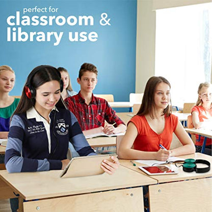 Classroom Headphones Bulk 5 Pack, Student On Ear Color Varieties, Comfy Swivel Earphones for Library, School, Airplane, Kids, for Online Learning and Travel, Noise Stereo Sound 3.5mm Jack (Black) - color: 5-Pack Black