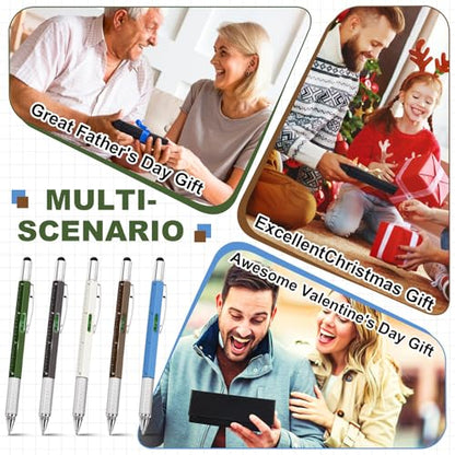 Zhanmai 8 Pcs 6 in 1 Multitool Pen Bulk Gift for Men Multi Tool Pen with Ruler Level Screwdriver Stylus Cool 20 Ink Refill Tool Gadget Birthday Christmas Stocking Stuffer (Green White Gray Blue Brown) - color: Army Green, White, Gray, Light Blue, Brown