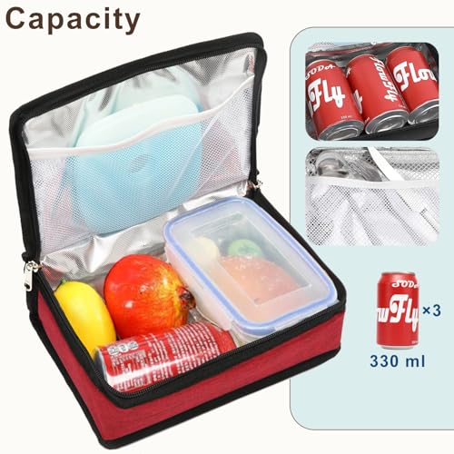 FlowFly Small Insulated Lunch box Portable Soft Bag Mini Cooler Thermal Meal Tote Kit with Handle for Work & School, Red - color: Deep red