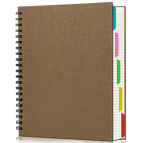 EUSOAR 5 Subject Spiral Notebook, 1pcs A4 11" x8-1/2 College Ruled Writing Pad, 100GSM 120Sheets/ 240Pages of Lined Paper, Thick Hardcover, for Traveling Students, Office and Business, Kraft - color: Kraft, size: A4-1Pack