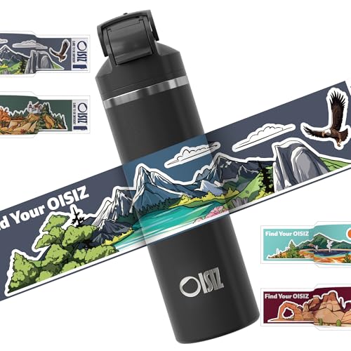 OISIZ Insulated Water Bottle 24 oz with 2 in 1 Spout and Straw Lid,Sticker-Themed Bottles,One Random Selection from 4 Themes,100% Leakproof,Keep Cold 24H,Stainless Steel Water Bottle,1 Pack - color: nature explorer, size: 24 Ounces