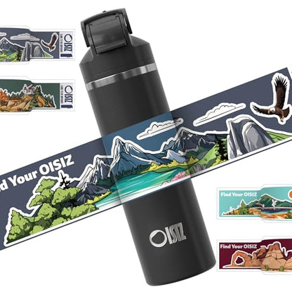 OISIZ Insulated Water Bottle 24 oz with 2 in 1 Spout and Straw Lid,Sticker-Themed Bottles,One Random Selection from 4 Themes,100% Leakproof,Keep Cold 24H,Stainless Steel Water Bottle,1 Pack - color: nature explorer, size: 24 Ounces