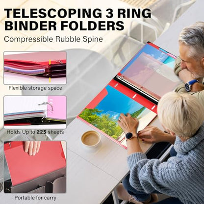 WOT I Telescoping Project Organizer 2-Pack, Refillable Binder with Dividers and Pockets, 13 Pocket Folders, 1 Inch 3 Ring Binder, Red - color: Red, size: 2 Pack