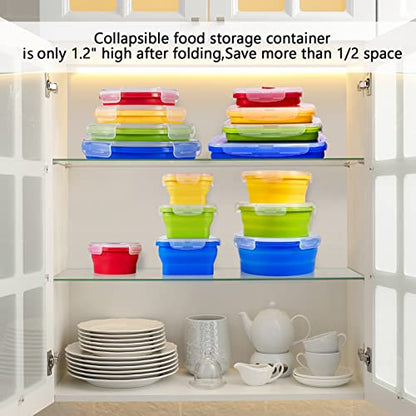 Zopeal 8 Pcs Collapsible Food Storage Containers Foldable Silicone Lunch Containers with Lids 4 Silicone Rectangle Collapsible Bowls and 4 Round Food Bowls Microwave Freezer Dishwasher Safe (Colorful) - color: Colorful