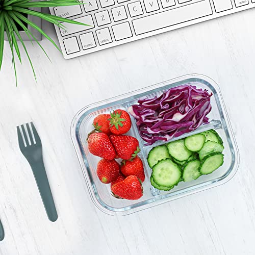 M MCIRCO [5-Pack, 36 oz] Glass Meal Prep Containers 3 Compartment with Lids, Glass Lunch Containers,Food Prep Lunch Box,Bento Box,Microwave, Oven, Freezer, Dishwasher (4.5 Cups) - color: Gray