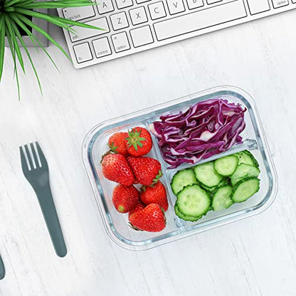 M MCIRCO [5-Pack, 36 oz] Glass Meal Prep Containers 3 Compartment with Lids, Glass Lunch Containers,Food Prep Lunch Box,Bento Box,Microwave, Oven, Freezer, Dishwasher (4.5 Cups) - color: Gray