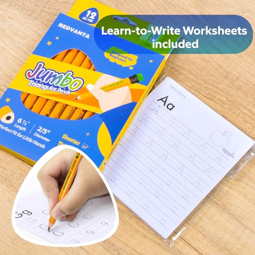 Jumbo HB Pre-sharpened Pencils #2 for Toddlers Preschoolers First Writing, Thick Triangular Grip Fat Pencils with Latex-Free Erasers, Break-Resistant, Back to School Supplies, 12 Count - color: Yellow