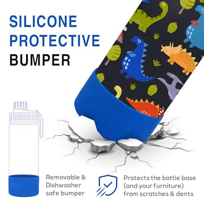 CHILLOUT LIFE 12oz Kids Insulated Stainless Steel Water Bottle with Leak Proof Spout Lid & 144 Stickers - color: Dinosaur, style: 12 oz