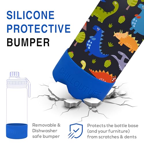 CHILLOUT LIFE 17oz Kids Insulated Stainless Steel Water Bottle with Leak Proof Spout Lid & 144 Stickers - color: Dinosaur, style: 17 oz