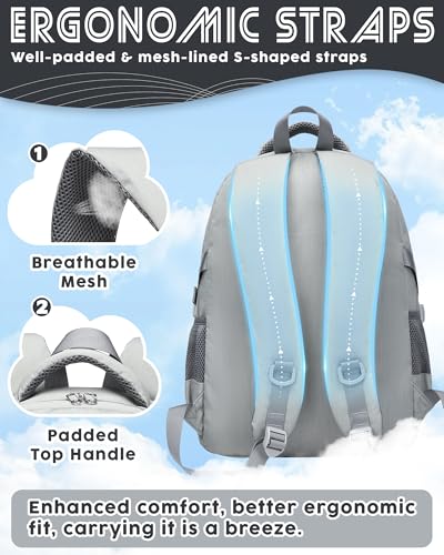 BLUEFAIRY Middle High School Backpack for Boys Girls Large Bookbag with Laptop Compartment Back to School Book Bags for Teens Teenagers Mochilas Escolares para Niños Niñas (Light Gray/Gray, Solid) - color: Light Gray/Gray
