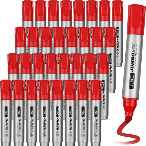 Fuutreo 32 Pcs Jumbo Permanent Markers Bulk Large Chisel Tip Permanent Markers Waterproof Jumbo Pens Quick Drying Office Supplies(Red) - color: Red