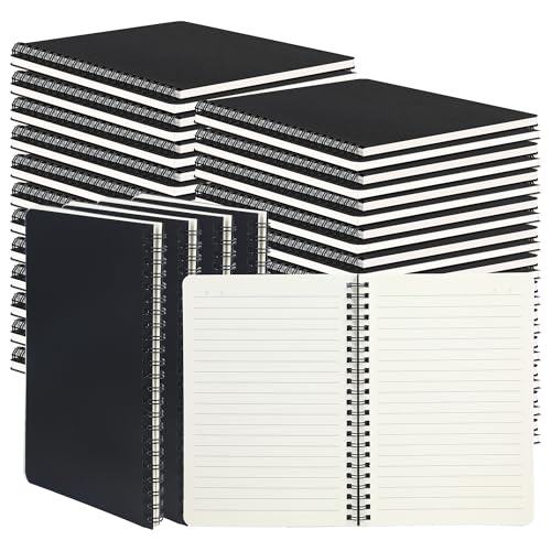 miikoul 100 Packs A5 Spiral Notebooks, Black Ruled Notebooks Bulk, 8.0"×5.6", 60 Sheets/120 Pages, Hardcover Lined Journal Notepad Travel Notebooks for Office and Back to School Supplies - color: Black, size: 100 Pack