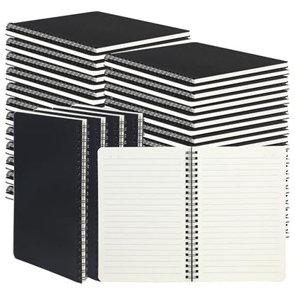 miikoul 100 Packs A5 Spiral Notebooks, Black Ruled Notebooks Bulk, 8.0"×5.6", 60 Sheets/120 Pages, Hardcover Lined Journal Notepad Travel Notebooks for Office and Back to School Supplies - color: Black, size: 100 Pack