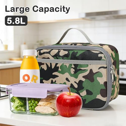 FlowFly Kids Lunch box Insulated Soft Bag Mini Cooler Back to School Thermal Meal Tote Kit for Girls, Boys, Forest - color: Forest