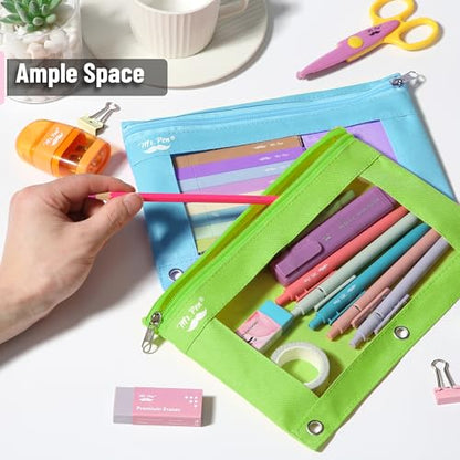 Mr. Pen- Pencil Pouch for 3 Ring Binder, 2 Pack, 10"x6.75", Smooth Zipper | Clear Window, Large Capacity Pencil Case with 3 Reinforced Grommets for School, Office, Supplies Storage | Clear Window, Large Capacity Pencil Case with 3 Reinforced Grommets for